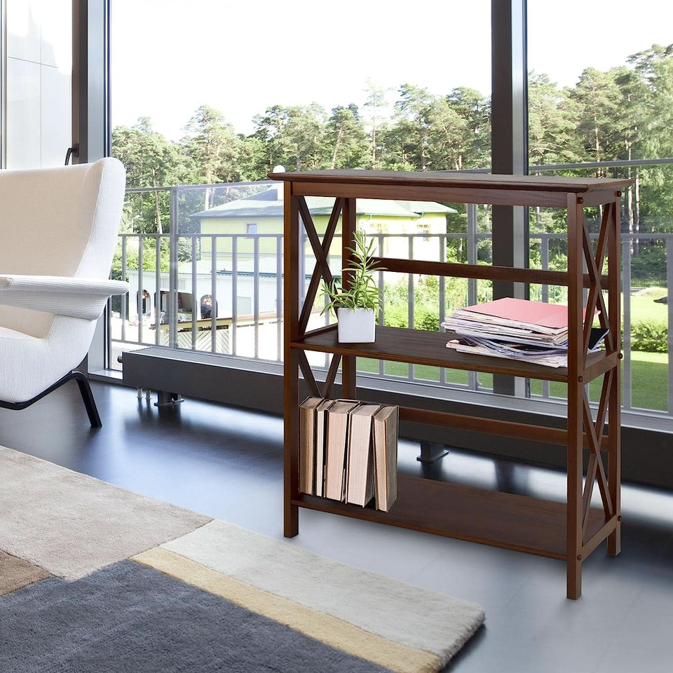 Shelf Bookcase With X Design Three Shelf Storage For Books