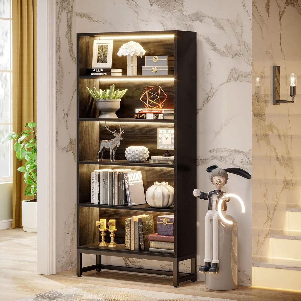 Tall Bookcase 70.8 Inch Led Lights For Living Room