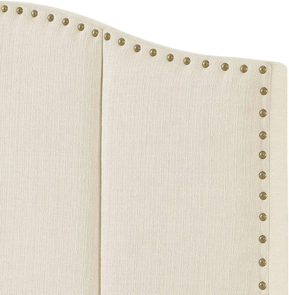 Elegant Upholstered King Size Headboard with Nailhead Trim