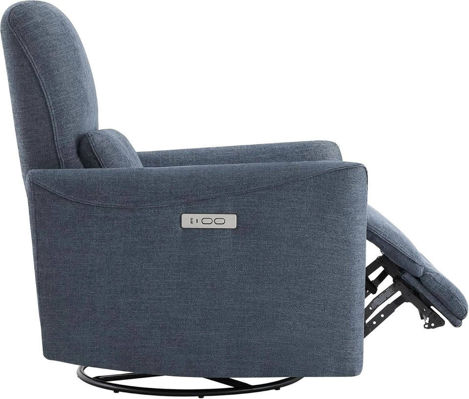 Ink Blue Power Swivel Glider Recliner With USB Charging