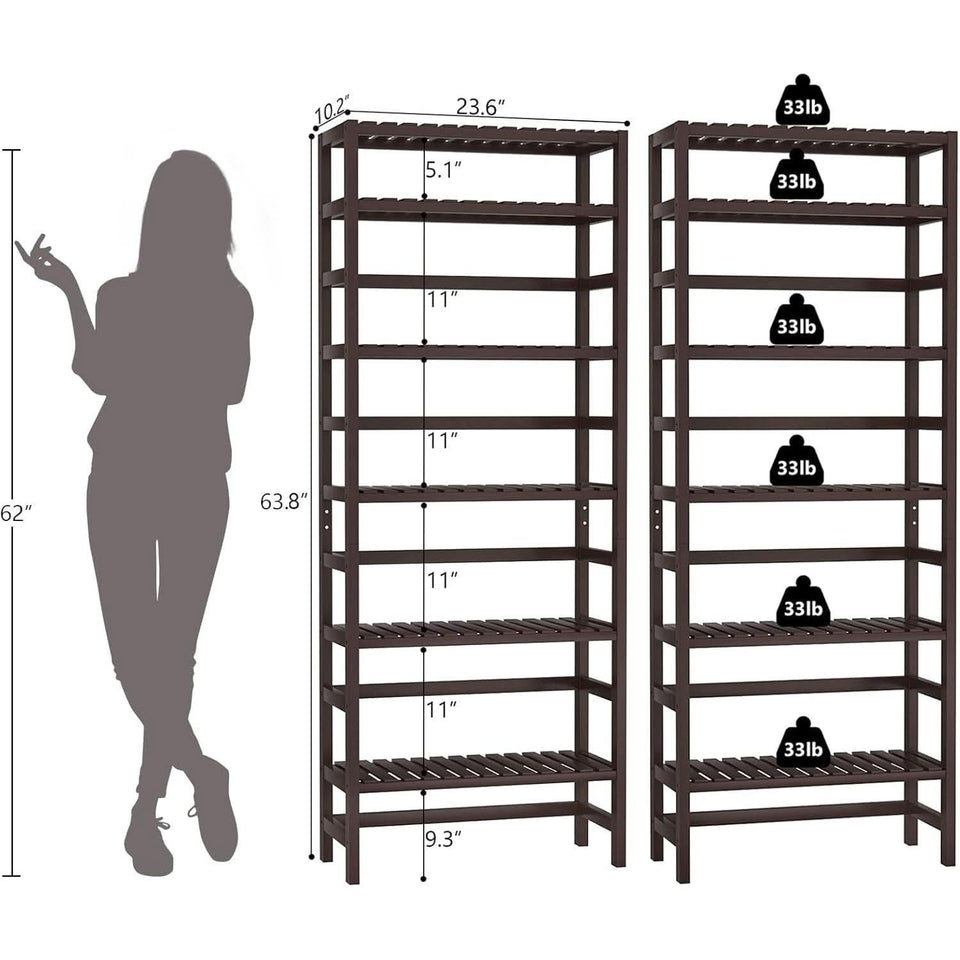 6-Tier Bamboo Bookcase Espresso 63.4 Inch Tall Freestanding Shelf