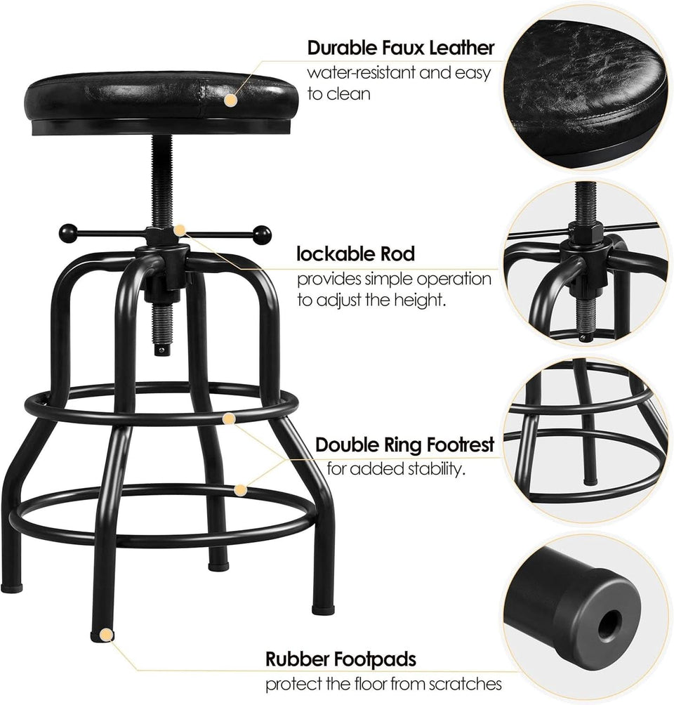 Black Bar Stool 21 To 28 Inch Industrial Kitchen Stool