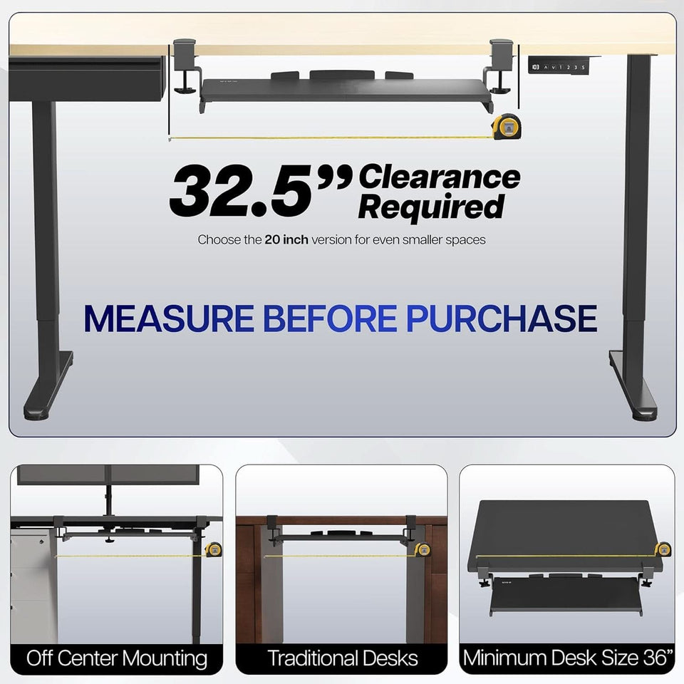 Under Desk Keyboard Tray 27x11 Inch C Clamp Mount Black