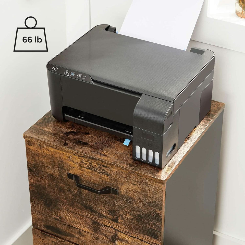 Two Drawer File Cabinet For Home Office Rolling Rustic Brown And Black Fits A4 And Letter Files