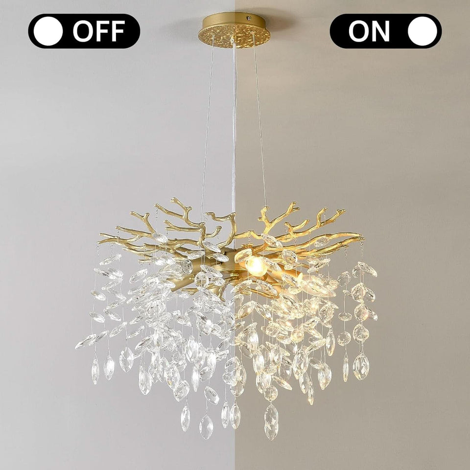 Gold Crystal Tree Branch Chandelier 18 Inch K9 Crystals