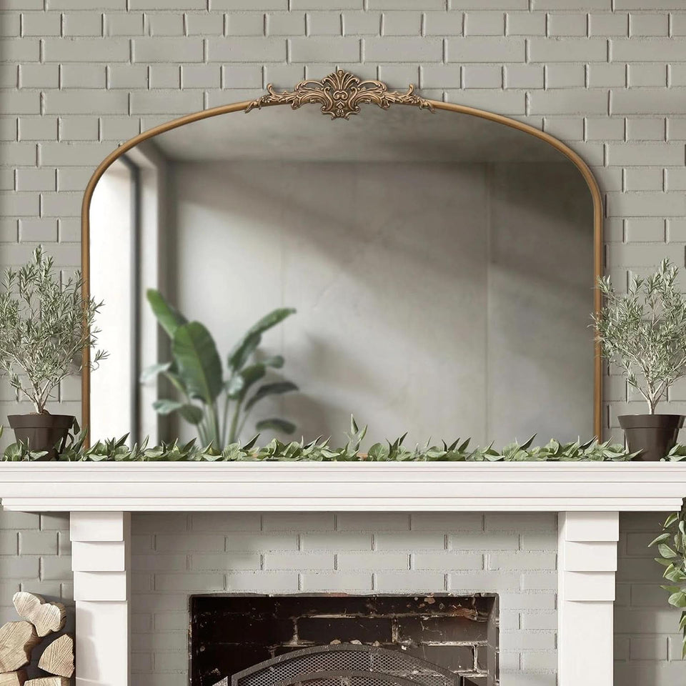 Arched Gold Wall Mirror 40x30 Inches Vintage Ornate
