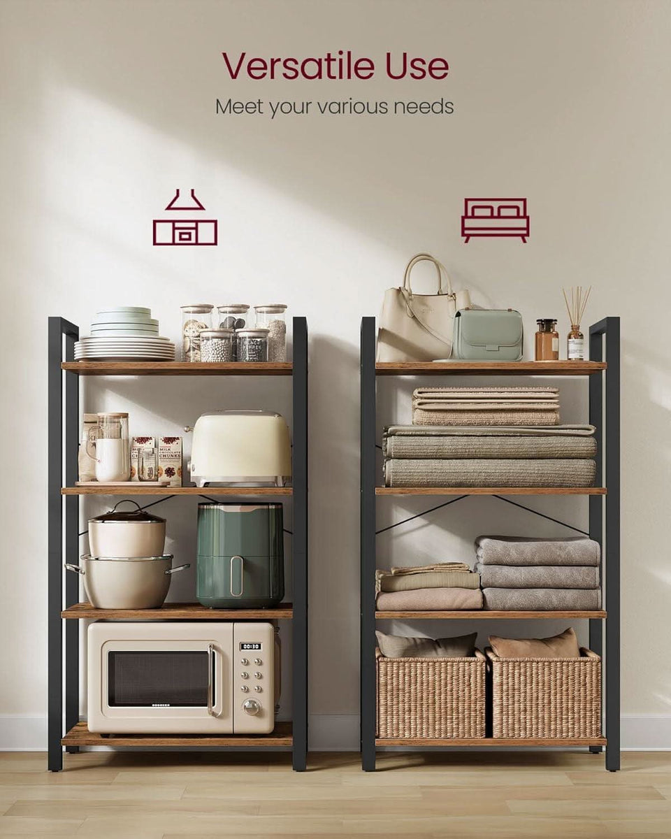 Four Tier Bookshelf Rustic Brown Steel Frame 47 Inches High