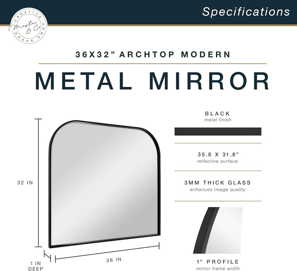 Master And Co Modern Metal Arch Wall Mirror 36x32 Black
