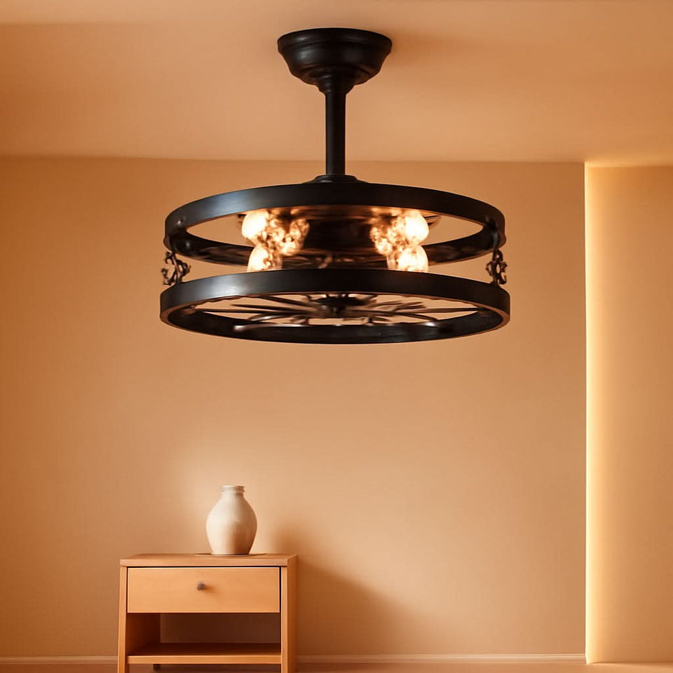 20 Inch Black Bladeless Fandelier Ceiling Fan With Light And Remote 6 Speeds For Kitchen Bedroom Living Room