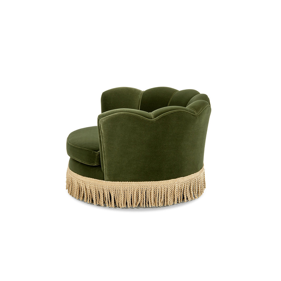 Clara 34.5" Scalloped Pet Sofa Bed with Velvet Upholstery - Olive