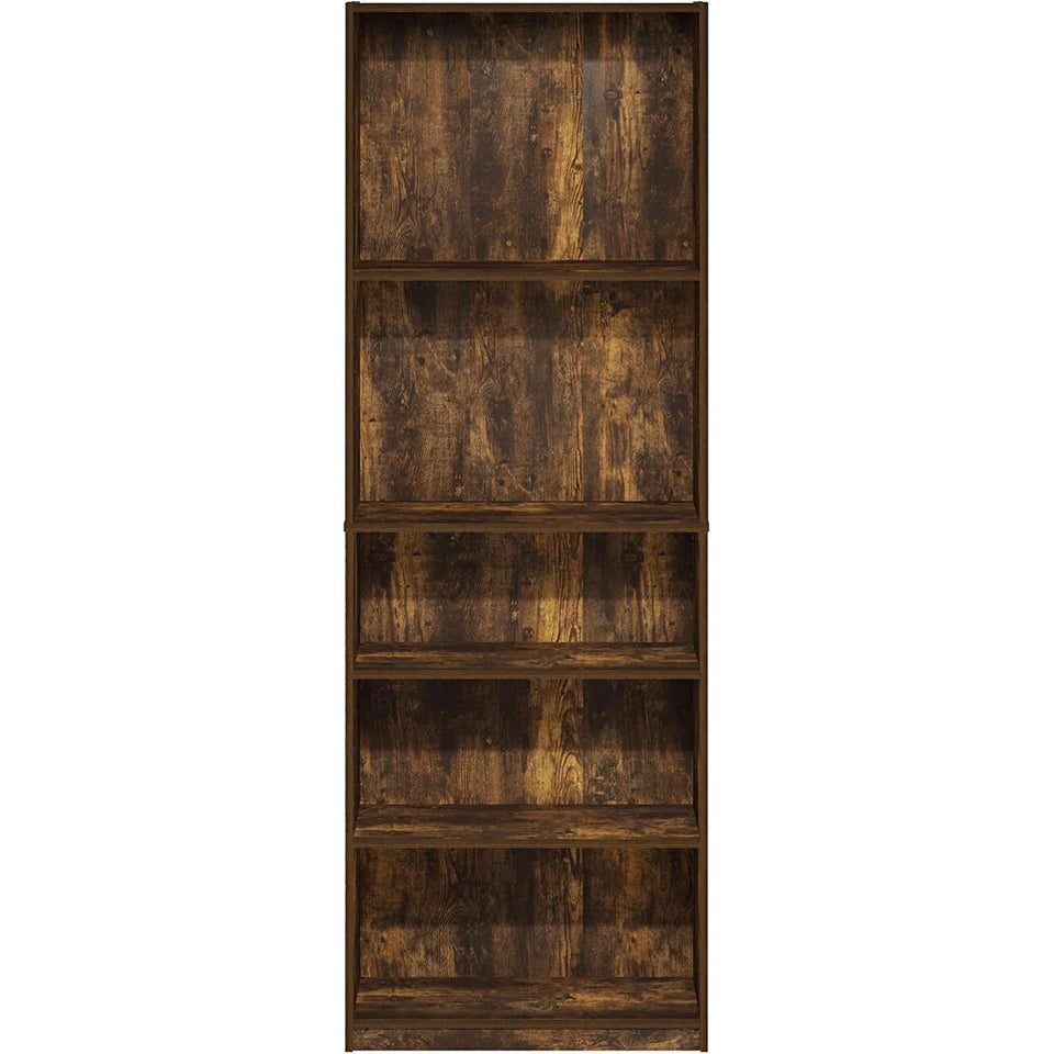 Amber Pine Adjustable 5-Tier Bookcase With Durable Shelves