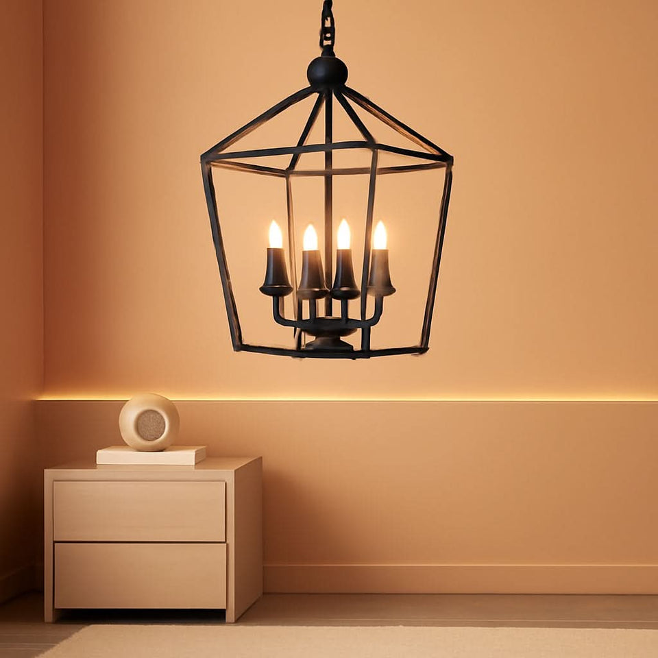 Industrial Black and Gold 4 Light Chandelier With Adjustable Chain