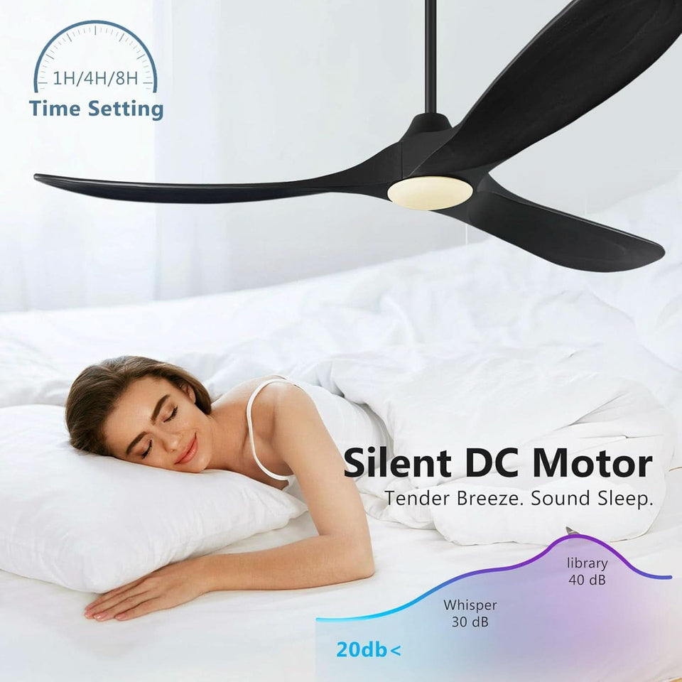 52Inch Matte Black Ceiling Fan Indoor Outdoor Low Noise