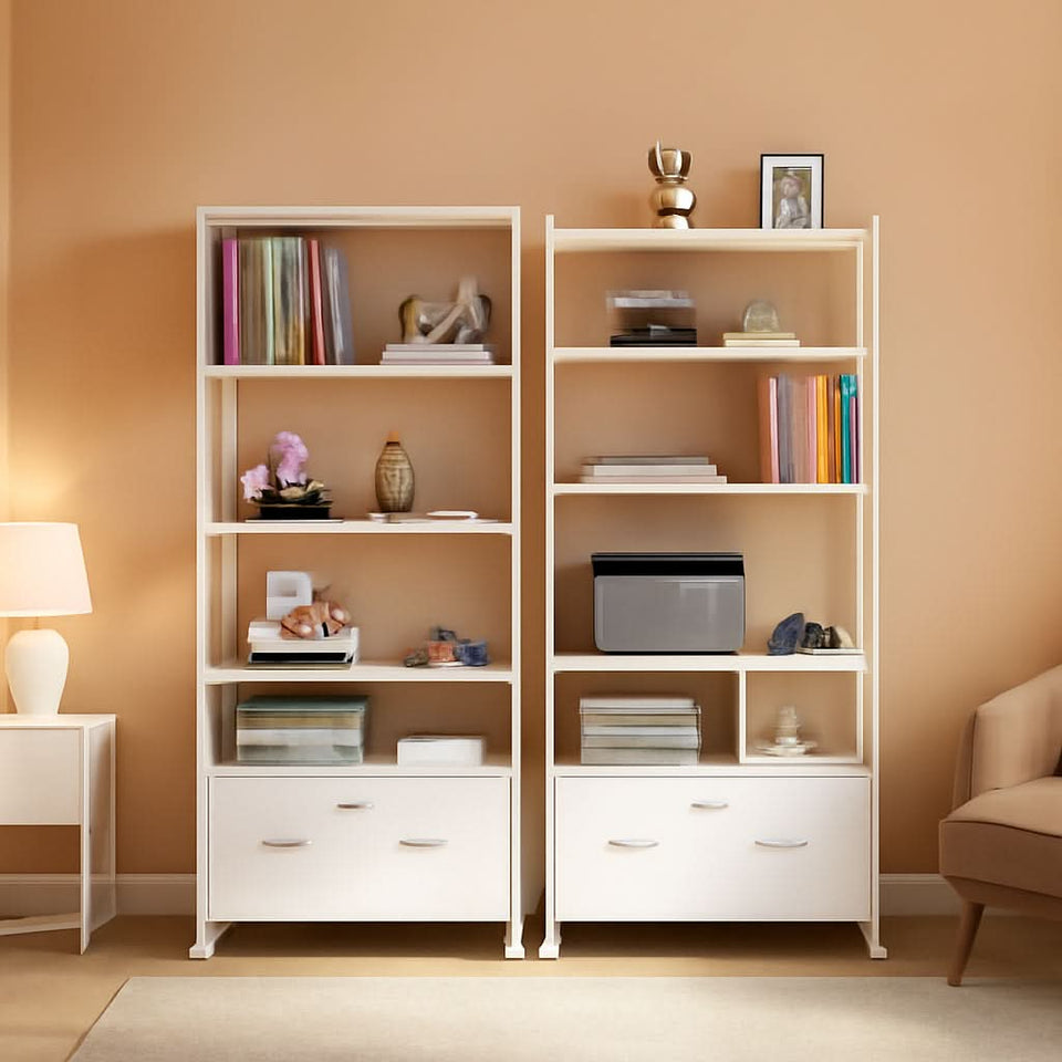White Printer Stand With Locking File Cabinet And Charging Station