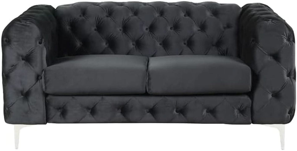 3 Piece Velvet Living Room Set Black Loveseat And Chairs