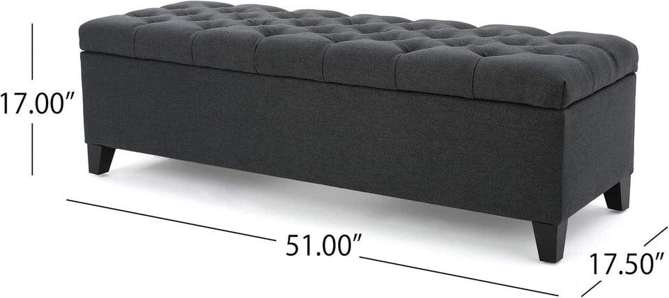 Dark Grey Tufted Fabric Storage Ottoman 17.5 In Depth