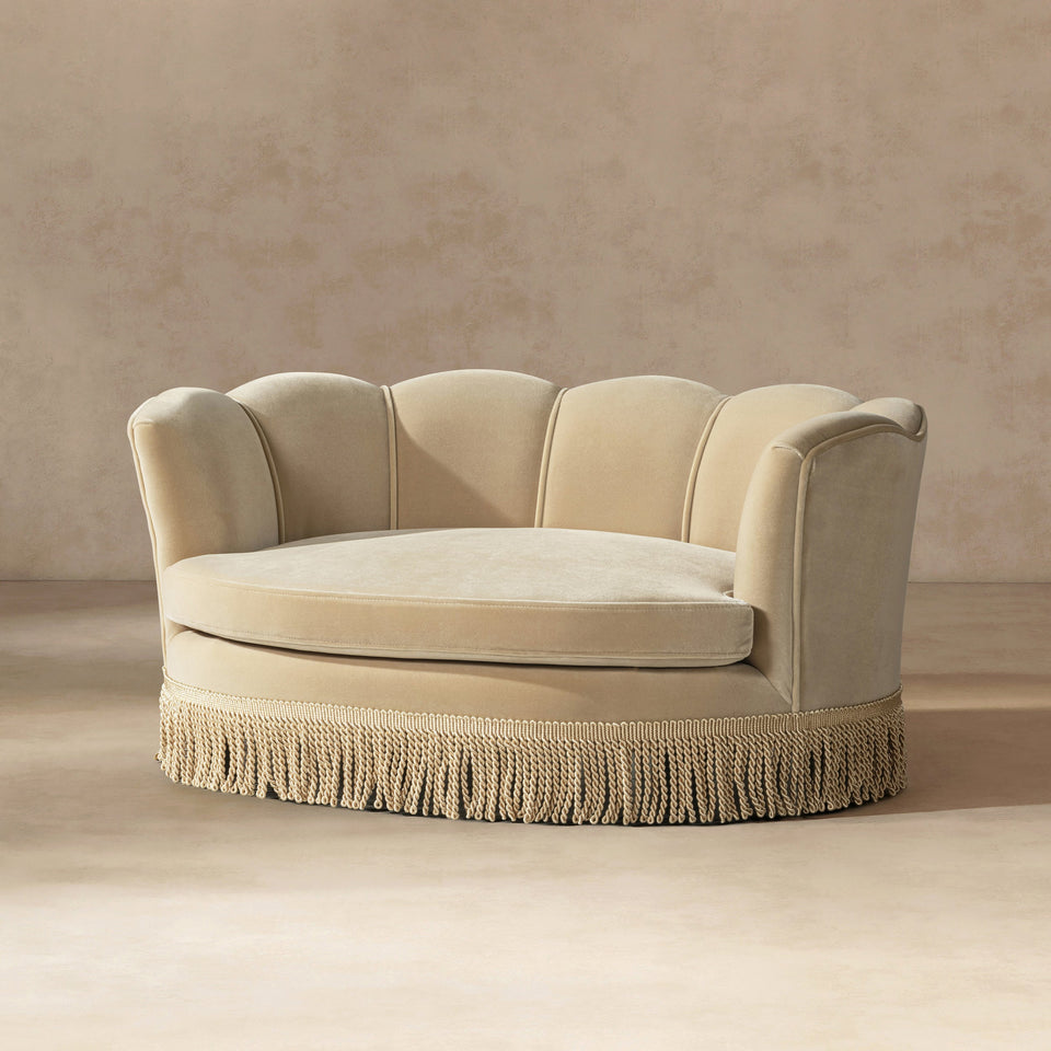 Clara 34.5" Scalloped Pet Sofa Bed with Performance Velvet - Fawn