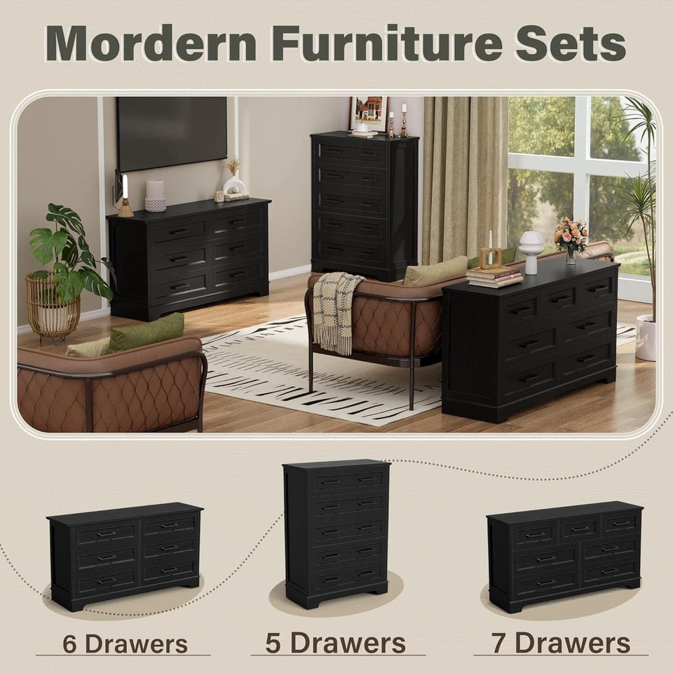 7 drawer black dresser for bedroom 7-Drawer Dresser for Bedroom