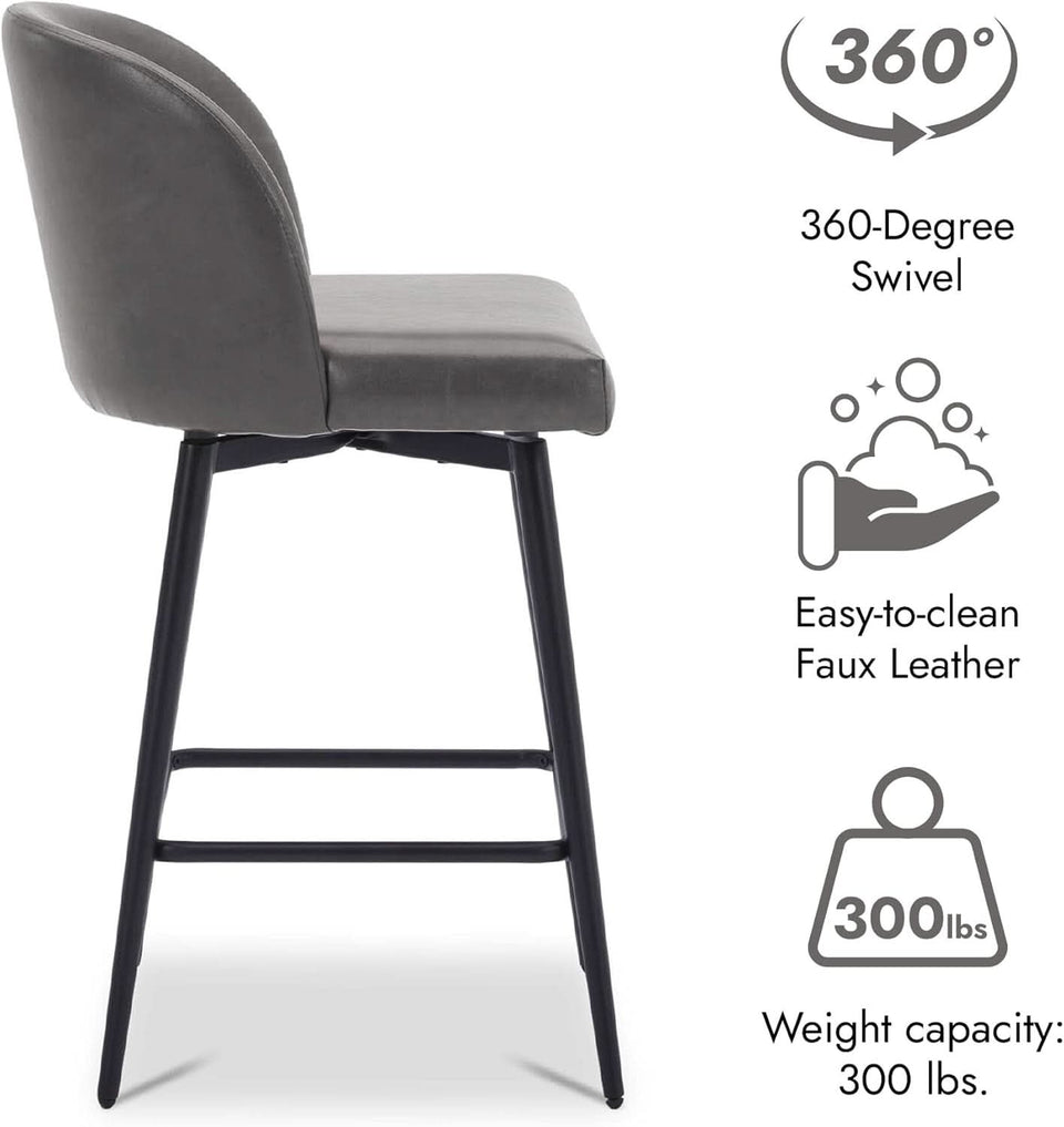 Counter Height Bar Stools Set of 3 26in Grey Faux Leather