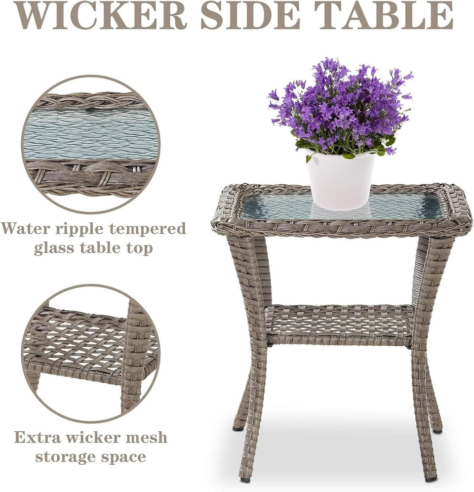 Outdoor Natural Wicker Swivel Patio Chairs Set With Glass Top Side Table