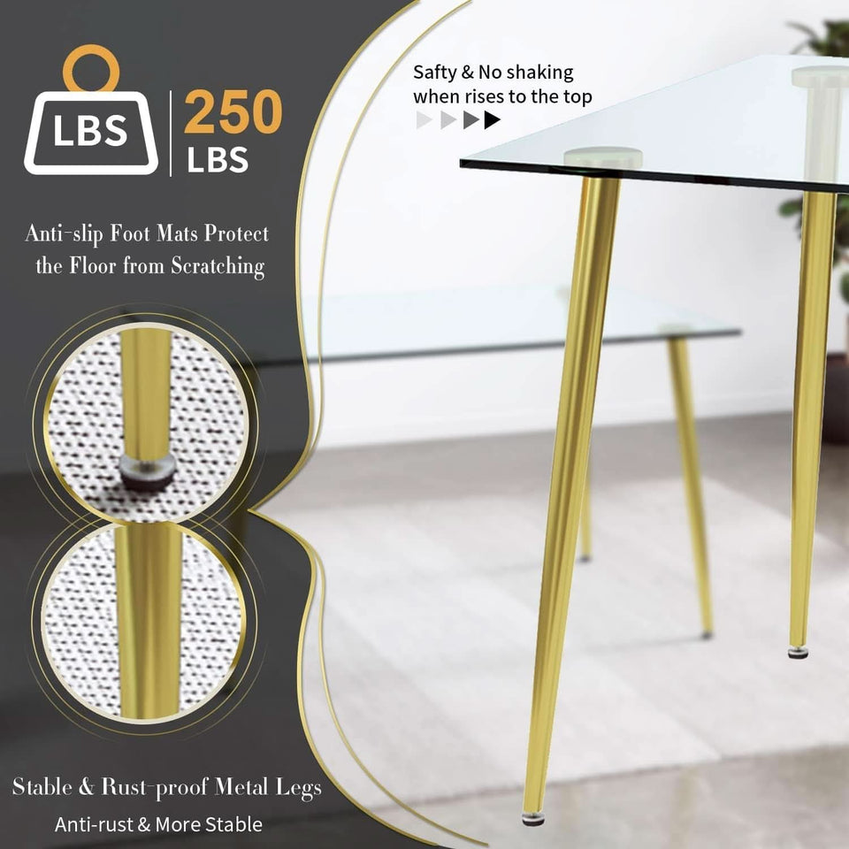 Glass Dining Table For 4 51 Inch Tempered Glass Gold Legs