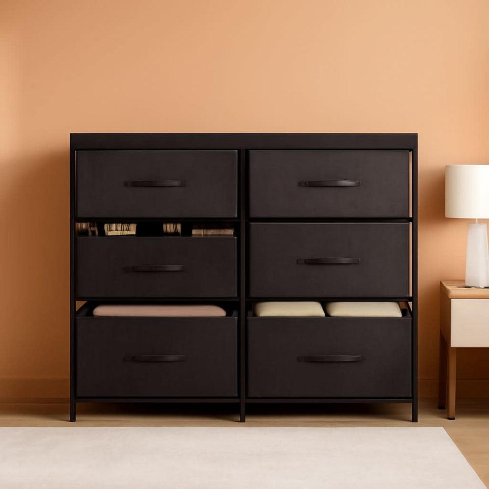 Fabric Dresser With Six Drawers Metal Frame And Wooden Top