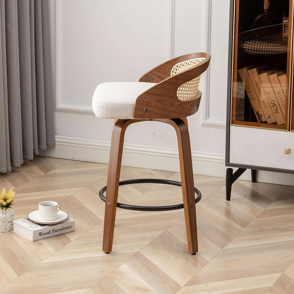 Mid-Century Modern Swivel Rattan Bar Stools Set