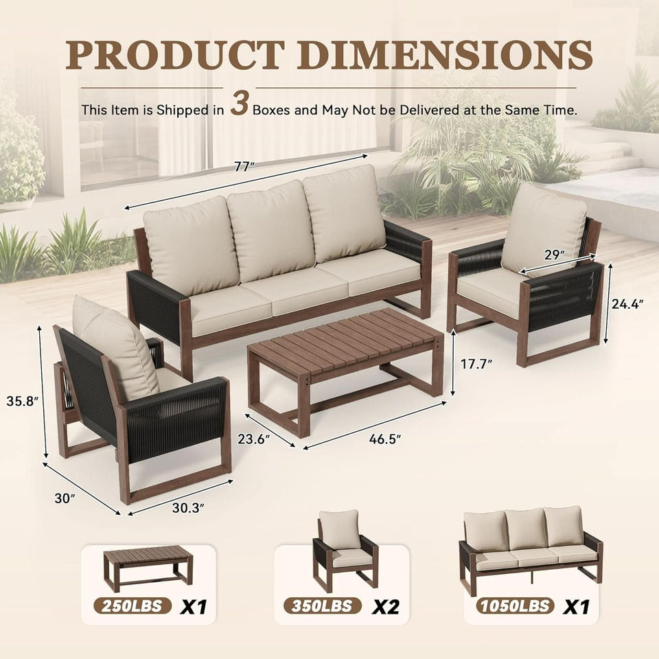Wooden Outdoor Furniture Set with Comfortable Wicker Chairs