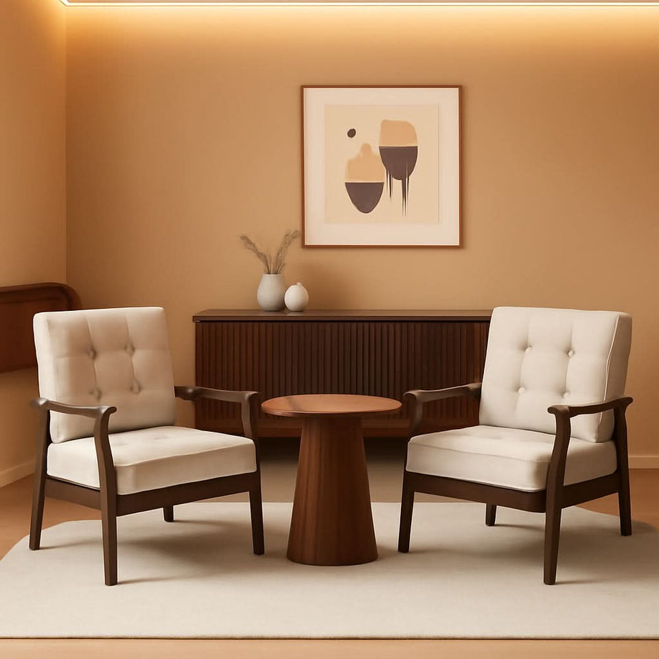 Mid-Century Fabric Upholstered Armchair Set Of Two
