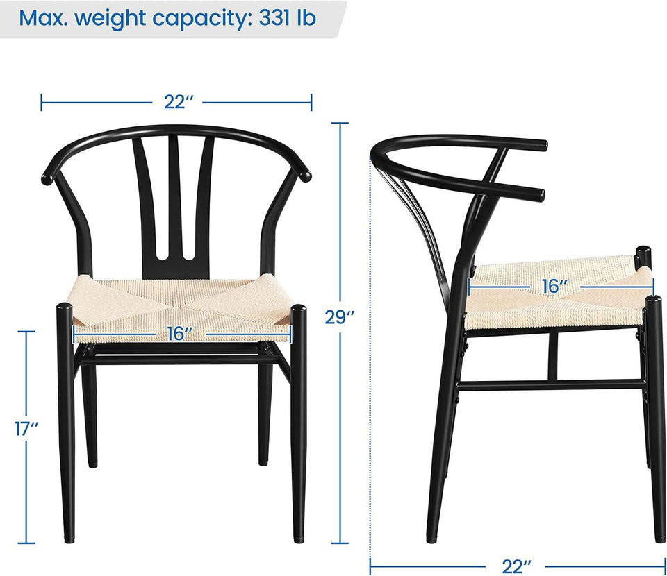 Black Rattan Weave Dining Chairs Set 2 Mid Century Modern