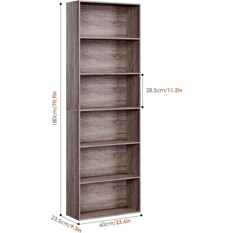 6 Tier Open Bookcase Gray Freestanding For Bedroom Space