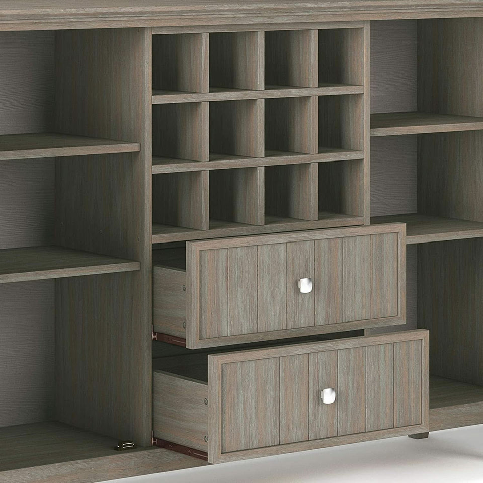 Rustic Gray Pine Wood Sideboard Buffet With Wine Storage