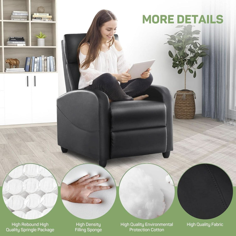 Compact Adjustable Massage Recliner Chair With Lumbar Support In PU Leather