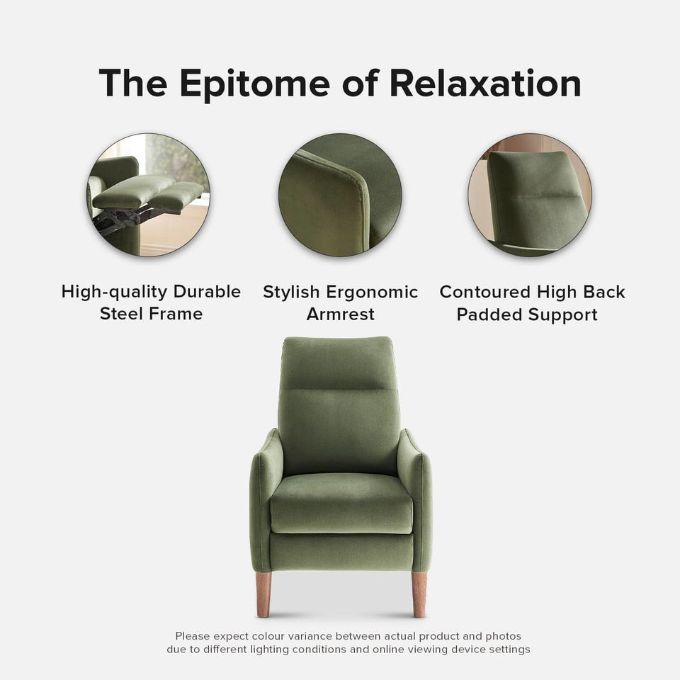 Arthur Olive Green Velvet Recliner Chair With 3 Positions