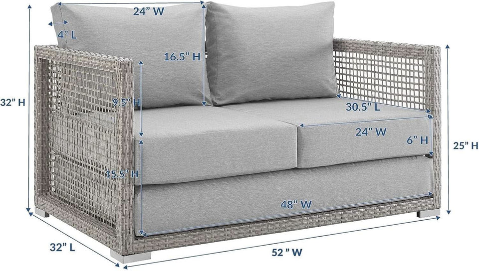 Modern Gray Wicker Rattan Loveseat for Outdoor Spaces