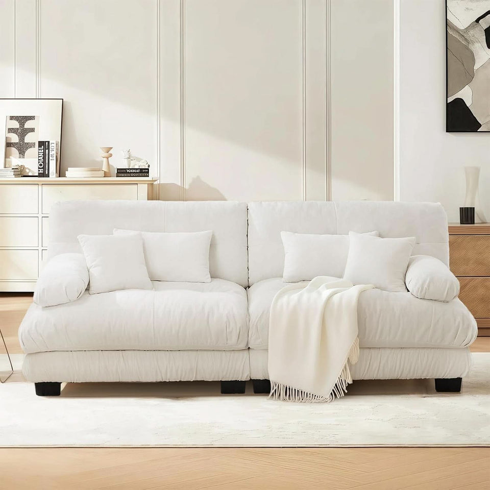 White Velvet Pet Hair Resistant Modular Recliner Sofa