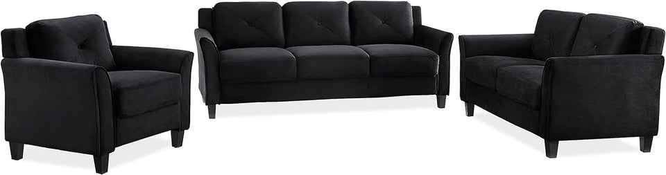 57 Inch Black Loveseat With Tufted Back Stain Resistant