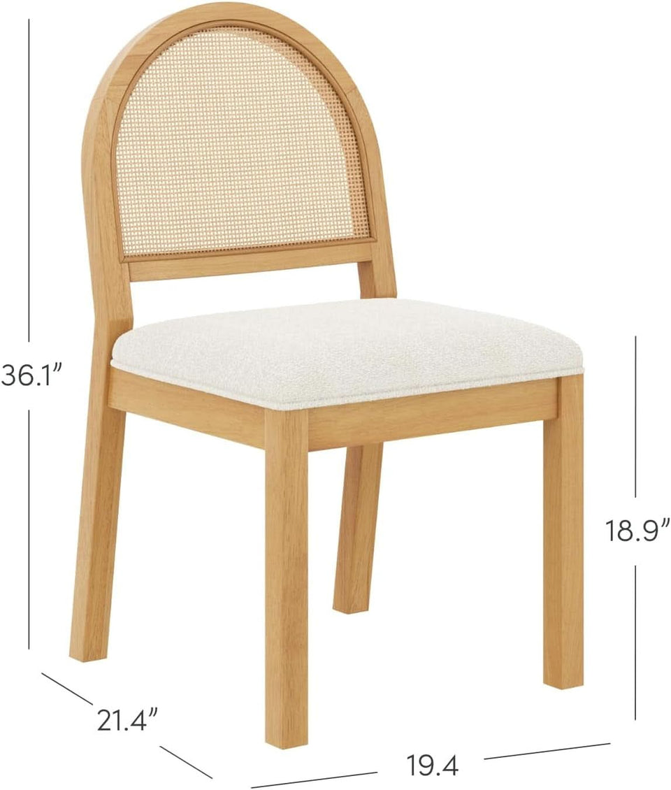Bailey 19 Inch Boucle Dining Chair With Rattan Back And Wood Legs