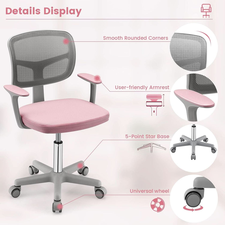 Kids Desk Chair Pink Height Adjustable Lumbar Support