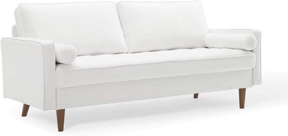 Valour Performance Velvet Sofa White Mid Century Modern