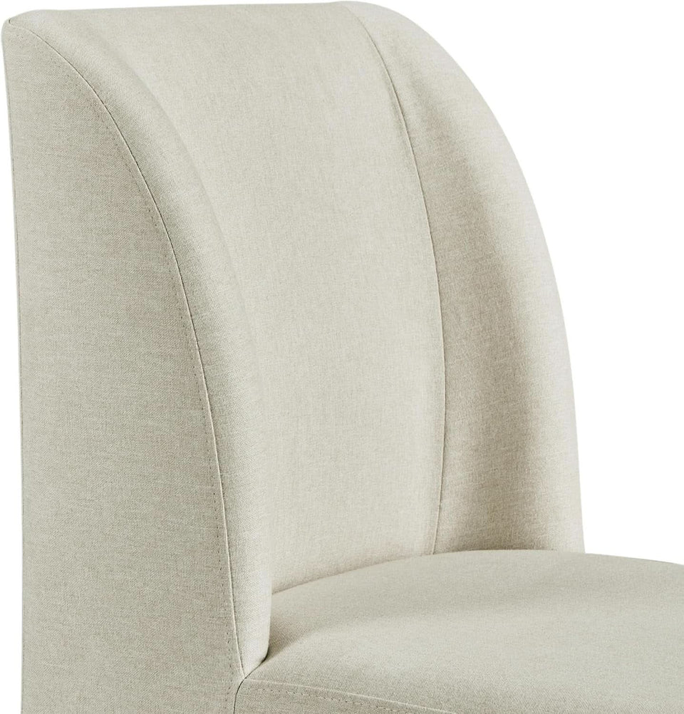 Beige Upholstered Dining Chairs Mid Back With Metal Legs 2