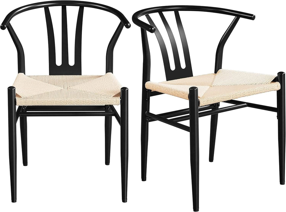 Black Rattan Weave Dining Chairs Set 2 Mid Century Modern