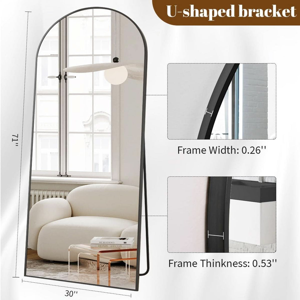 30x71 Inch Arched Full Length Mirror Black Aluminum Frame