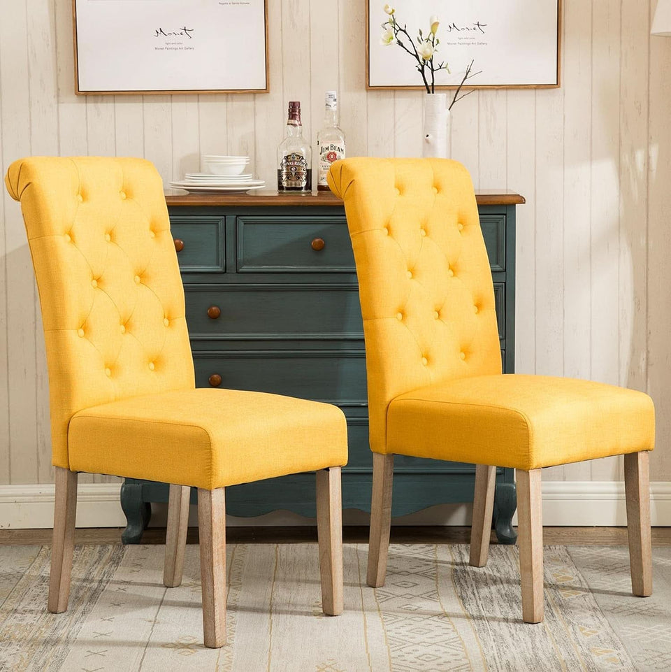 Solid Wood Tufted Parsons Yellow Dining Chair Set Of 2