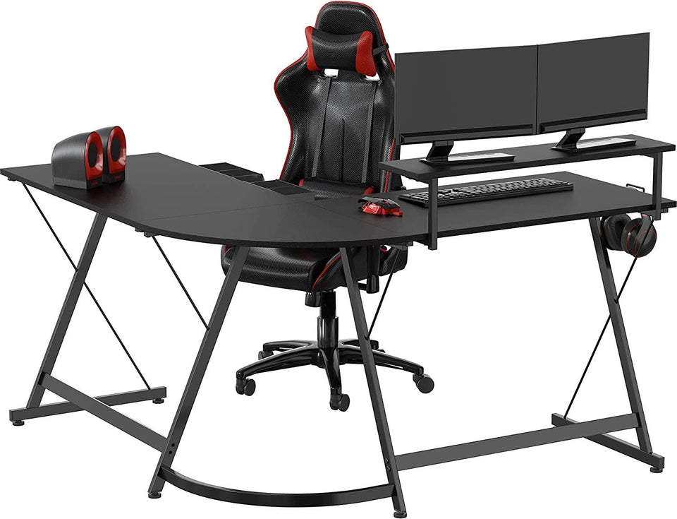 Vista L Shaped Desk With Removable Monitor Shelf In Black
