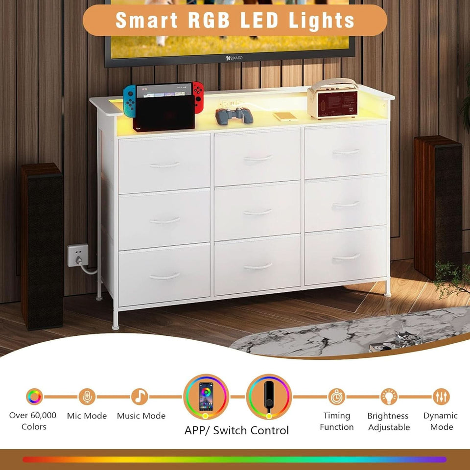 white dresser with led lights 4 Drawer for bedroom Light, Modern Dresser with Power Outlet, Dressers with Open Storage Cubby, Chest of Drawers Storage Organizer for Bedroom, Hallway, Living Room(White) : Home wide reflective surface to assist makeup applications Stacy Tall Dresser Chest with