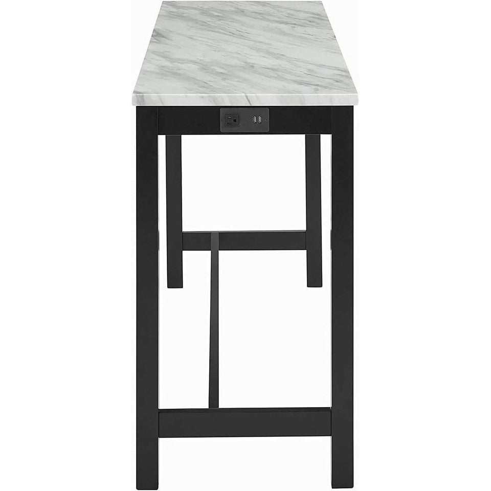 Blue Velvet Bar Table Set With Faux Marble Top 4 Piece