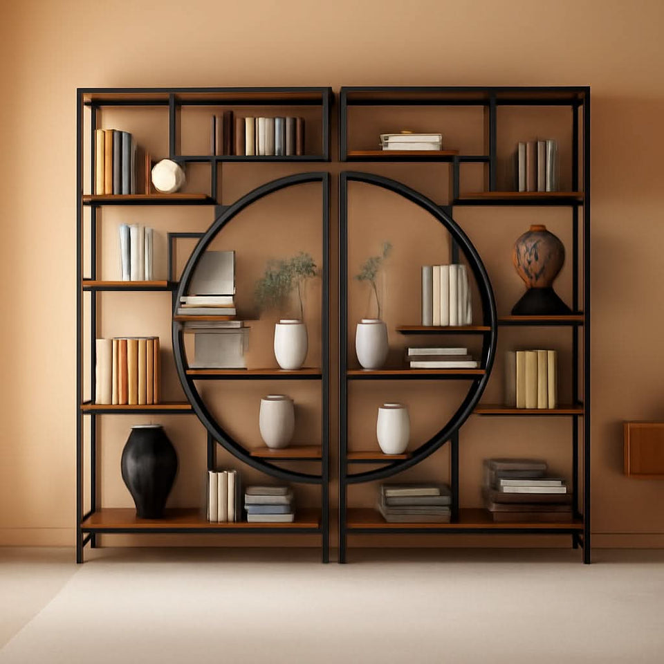Industrial 5 Tier Etagere Bookcase Brown Rustic Finish