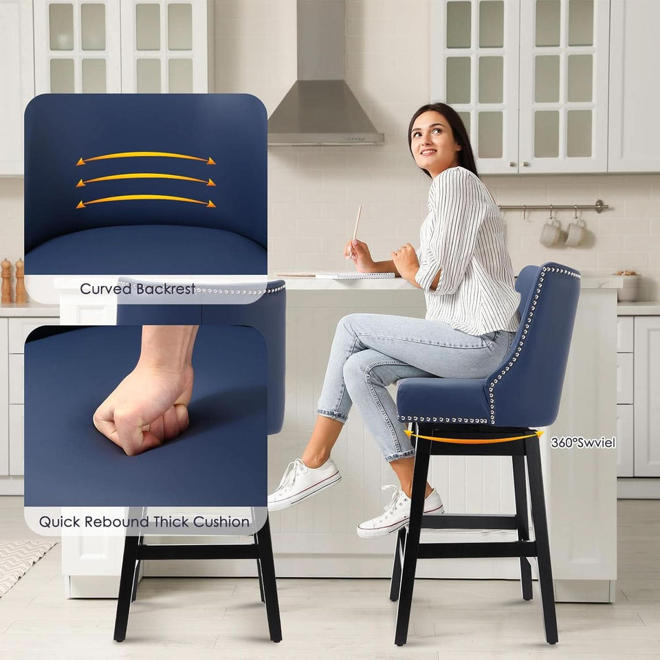 Swivel Bar Stools 26 Inch Counter Height Blue Faux Leather