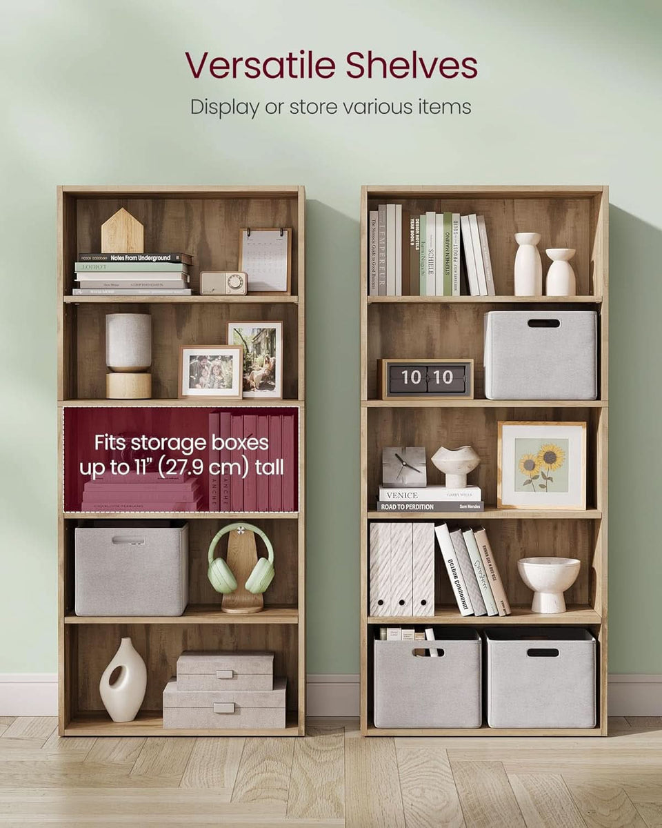 Bookshelf 23.6 Wide 5 Tier Adjustable Bookcase Camel Brown